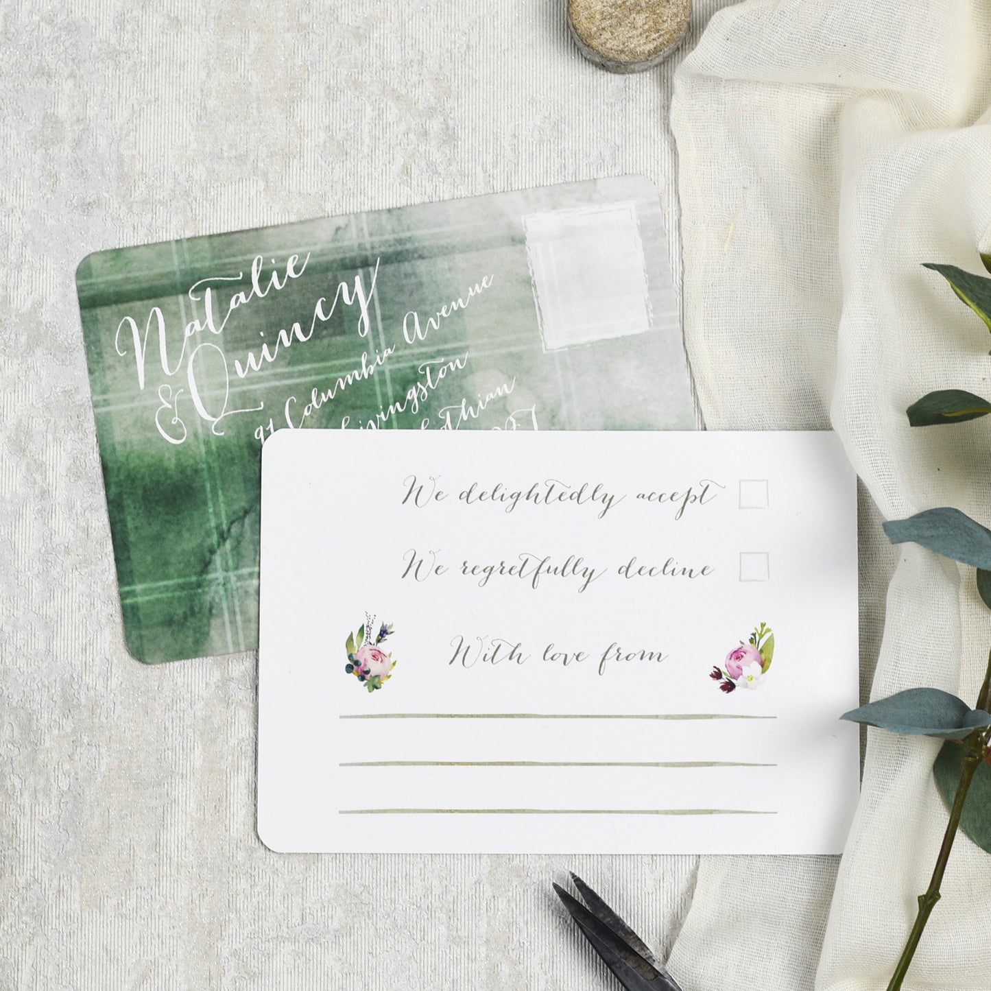 tartan wedding RSVP cards