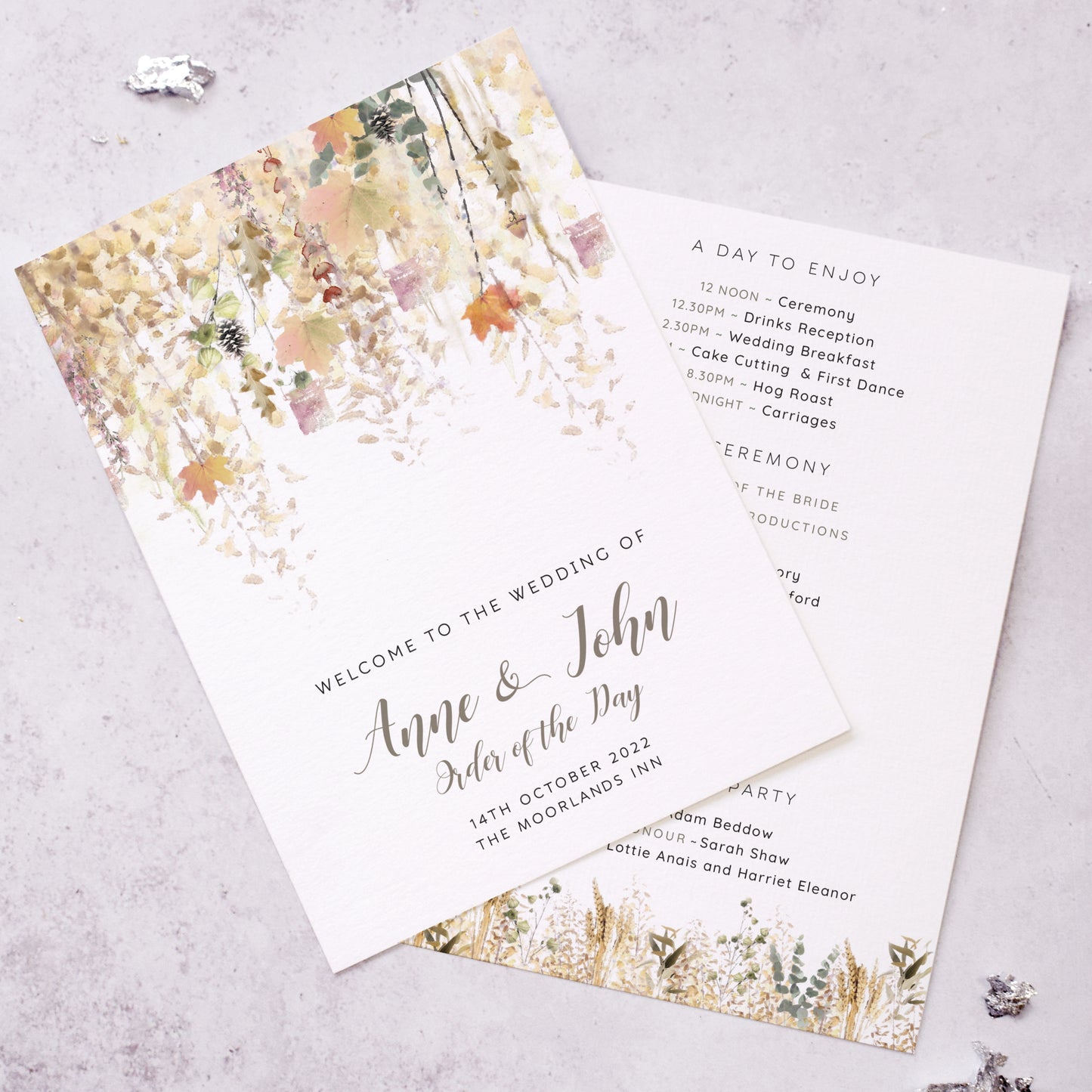 Order of the Day for an Autumn wedding