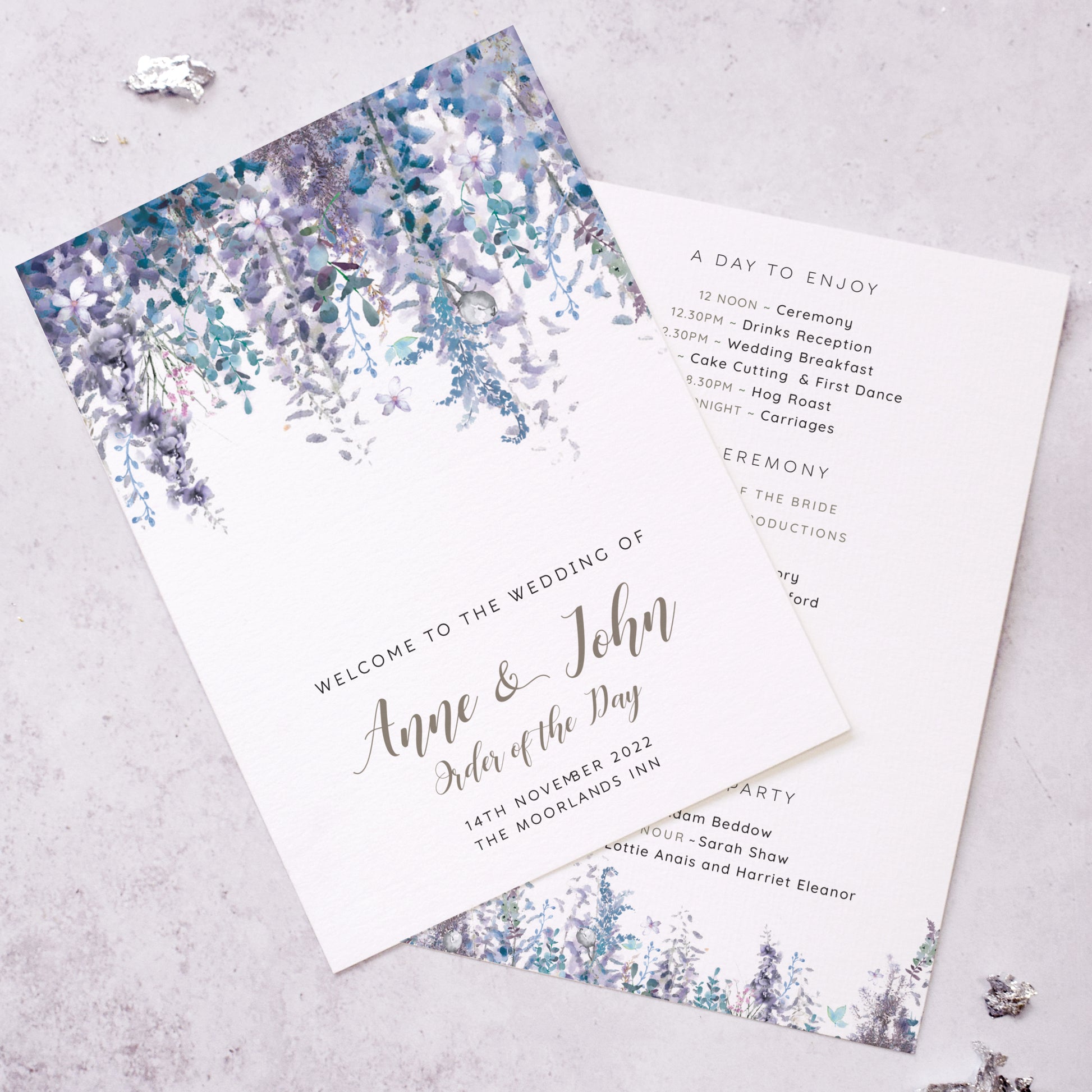 Wedding order of the day for a winter wedding