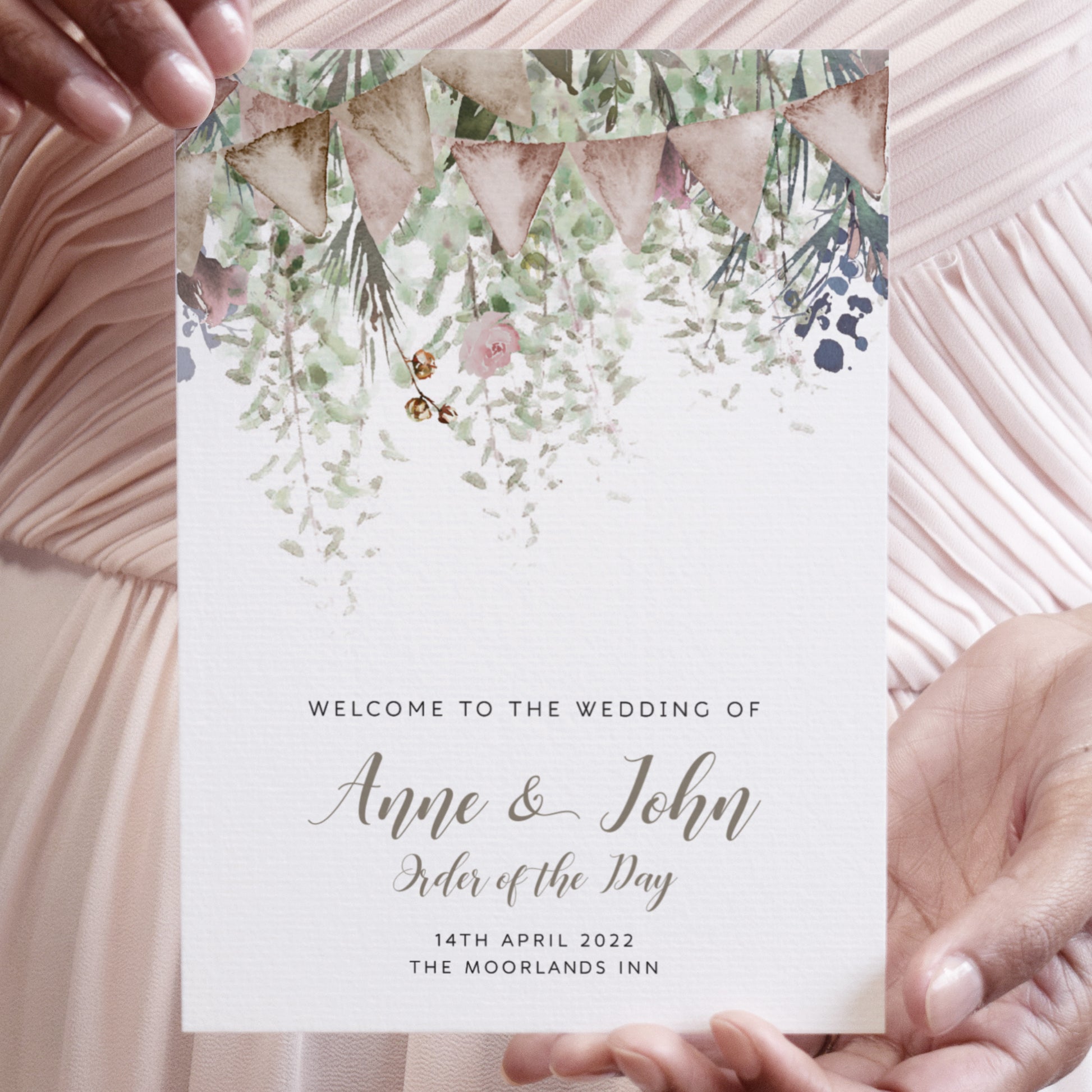 'Whimsical Barn' Order of the Day cards for a rustic wedding