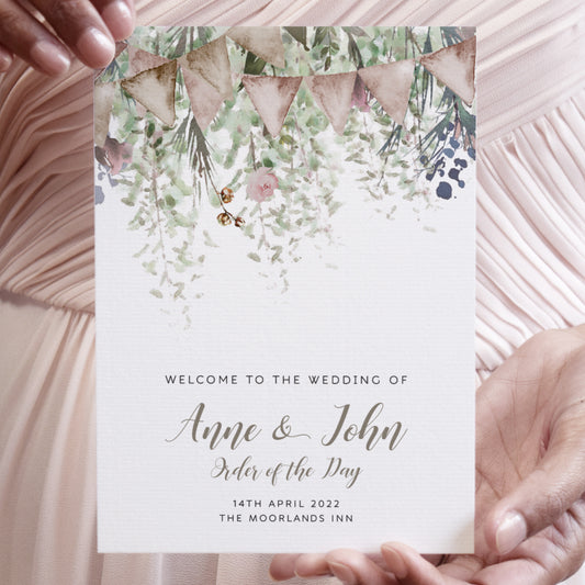 'Whimsical Barn' Order of the Day cards for a rustic wedding