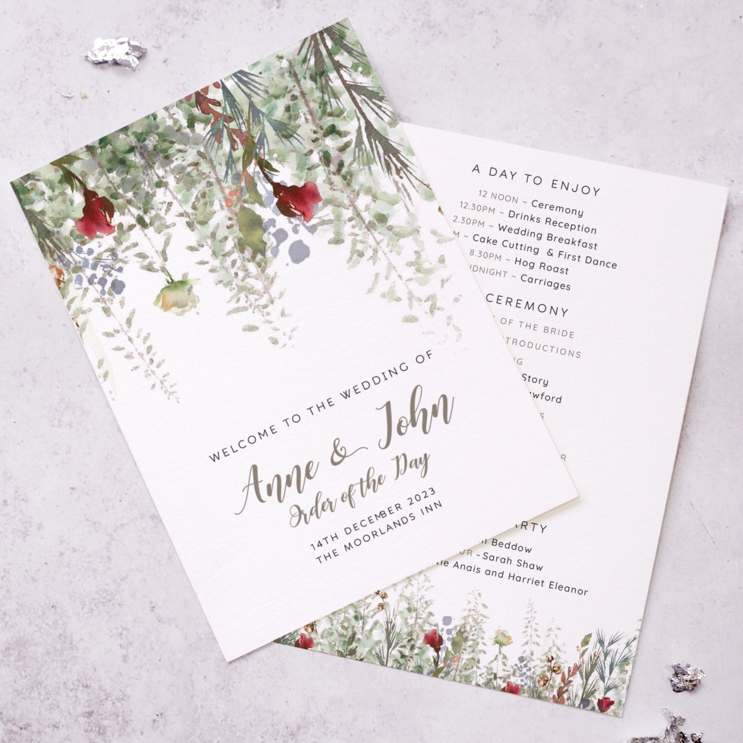Christmas Wedding Order of Service / wedding program