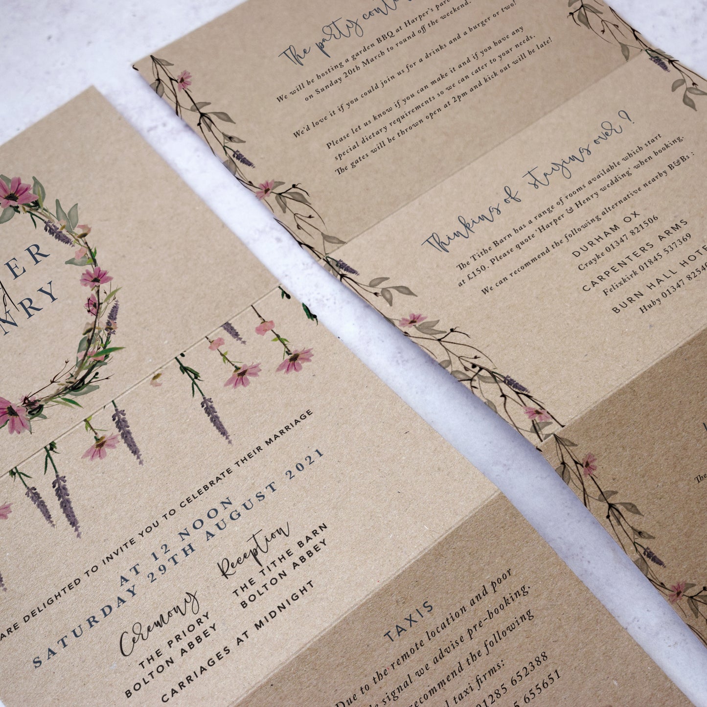 Wedding details on 'Whisper Kraft' wedding invites