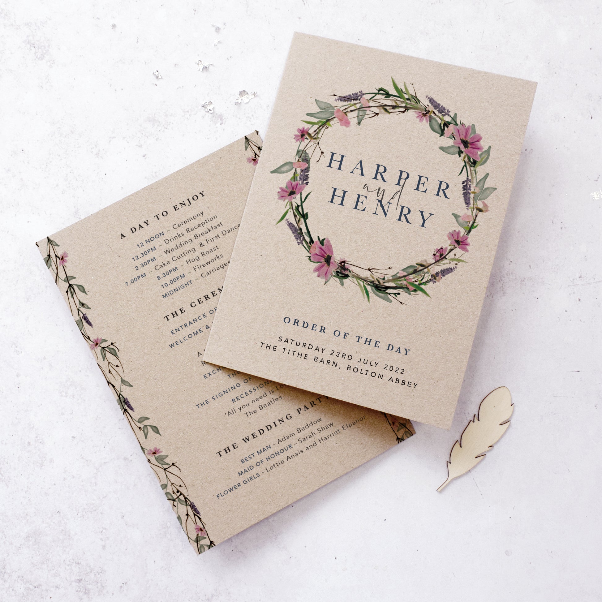 'Whisper Kraft' Personalised rustic wedding program
