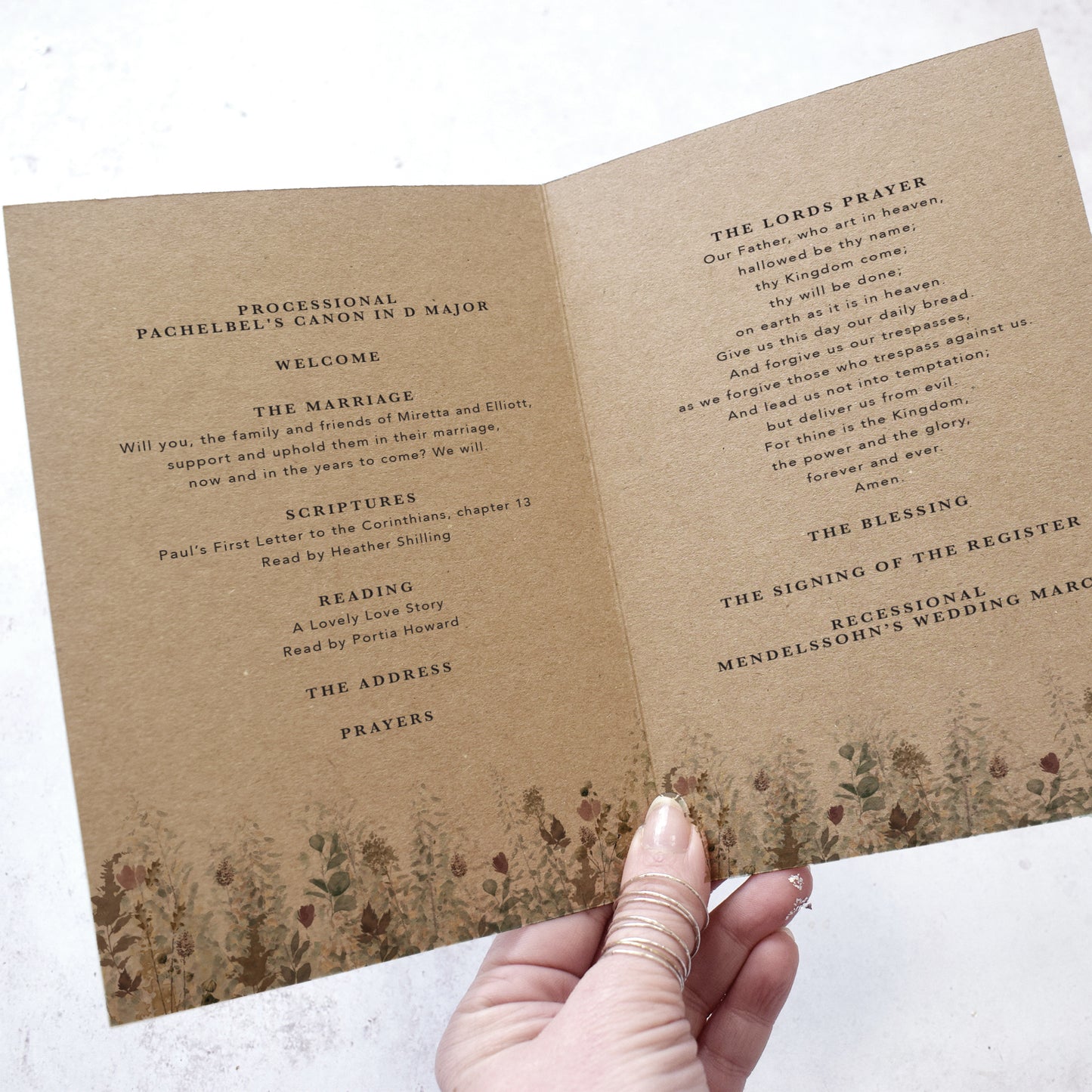 4 PAGE 'Autumn Kraft' Wedding Order of Service Booklet
