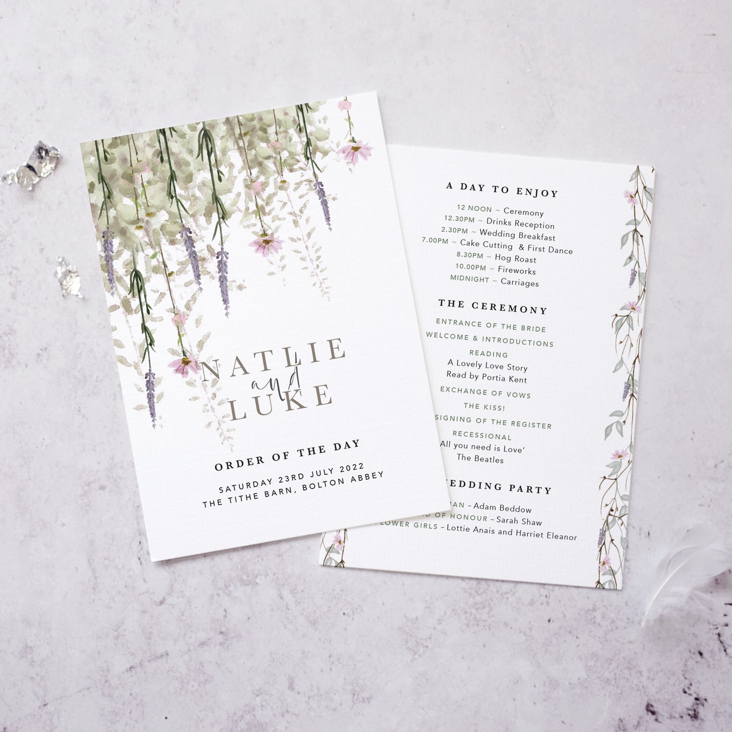 Rustic Wedding Order of the day from from our 'Whisper' collection