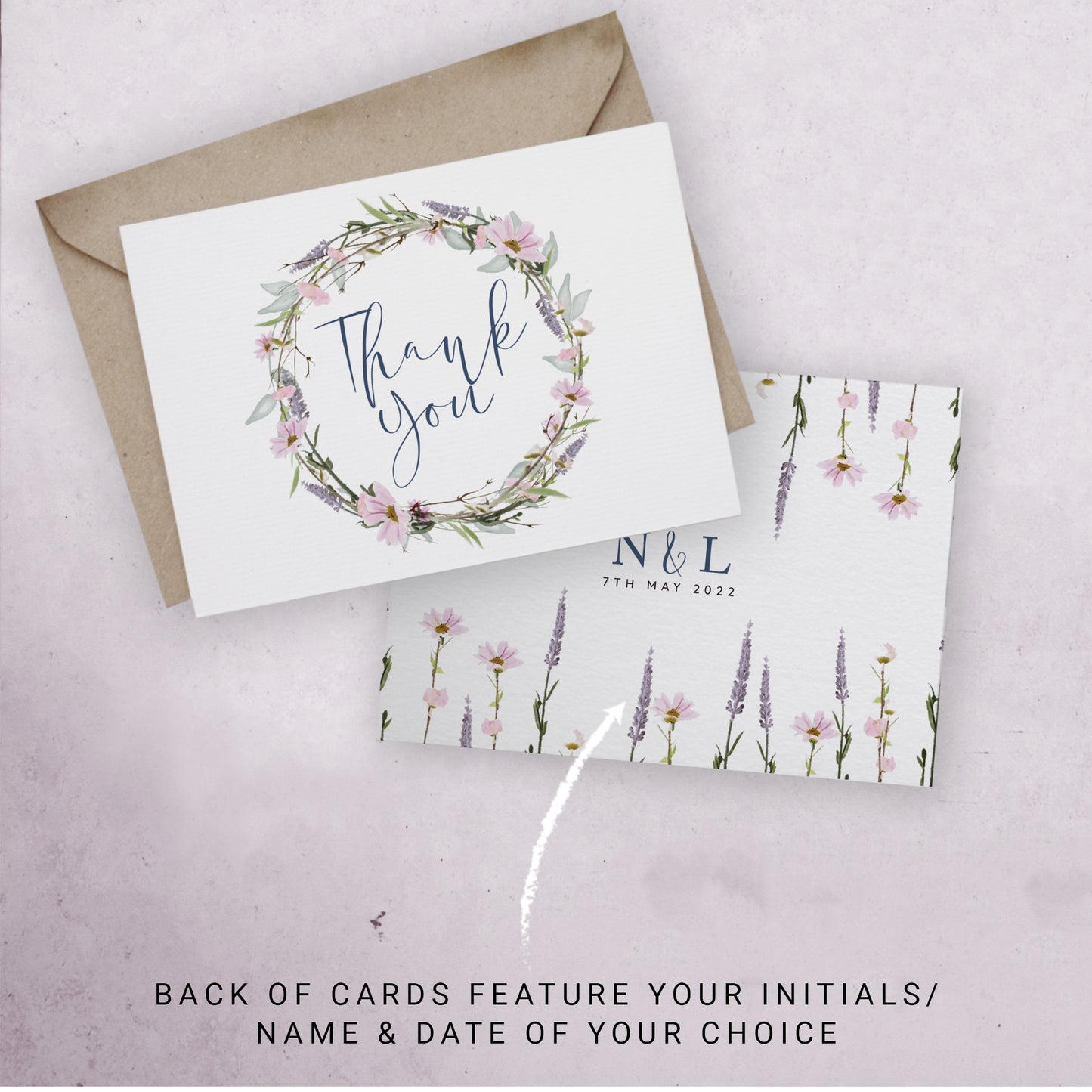 Personalised details on our wedding thank you cards