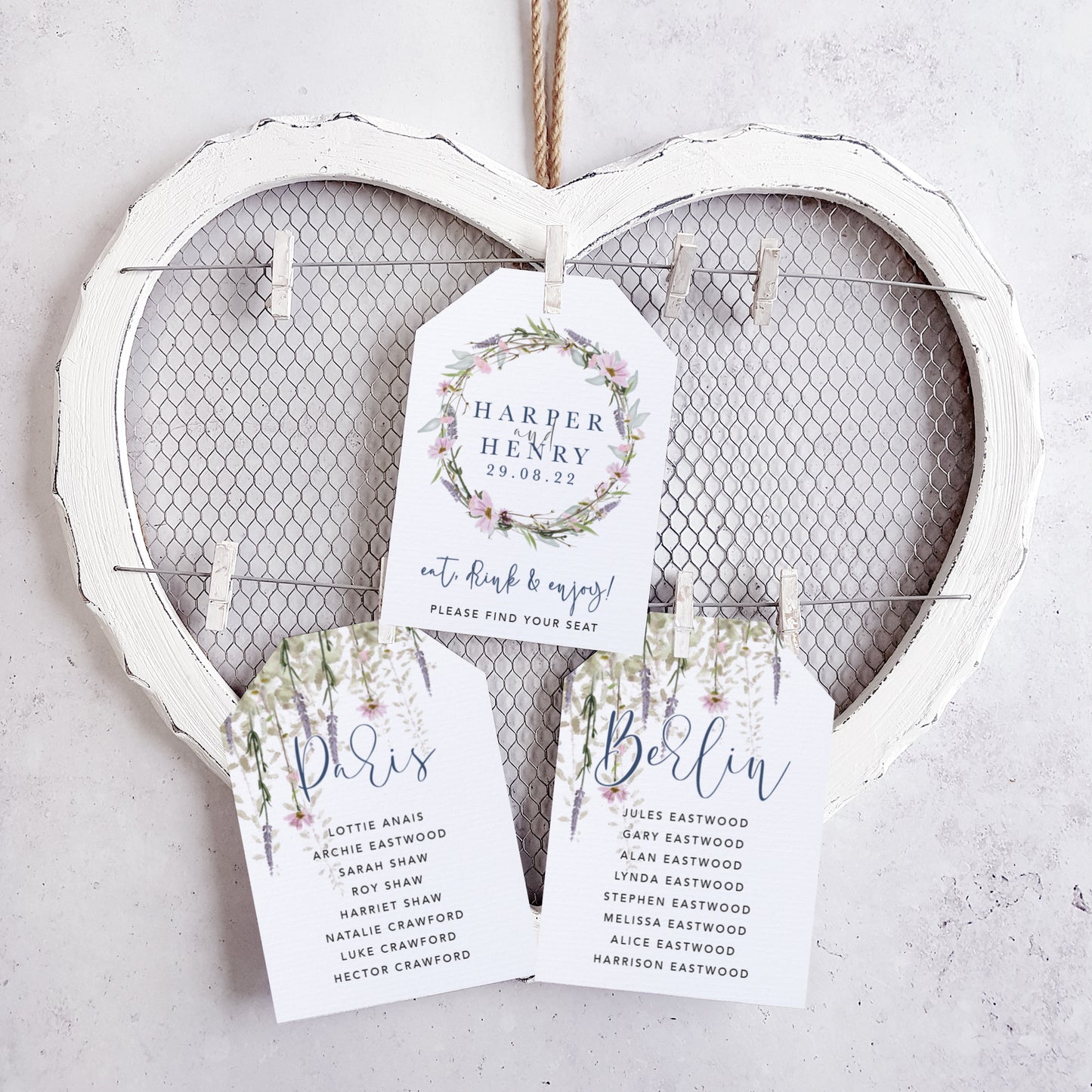 'Whisper' Wedding Seating Plan cards