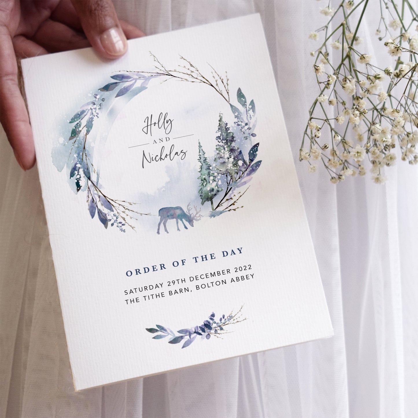 Winter wedding Order of the Day cards