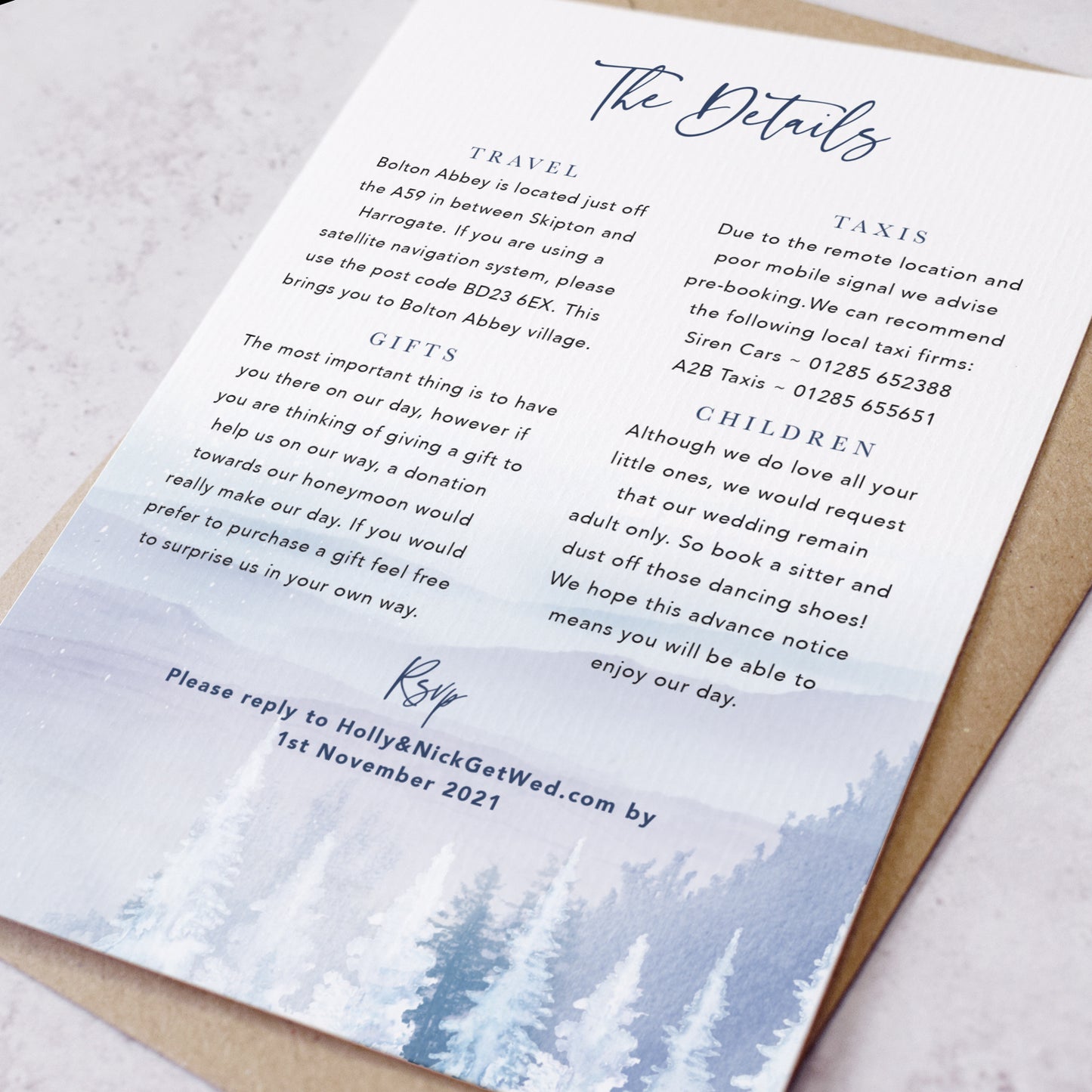 Winter wedding postponement cards
