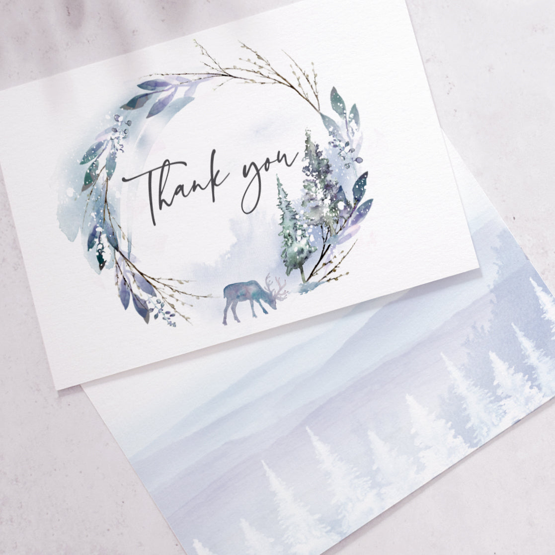 winter wedding thank you postcards