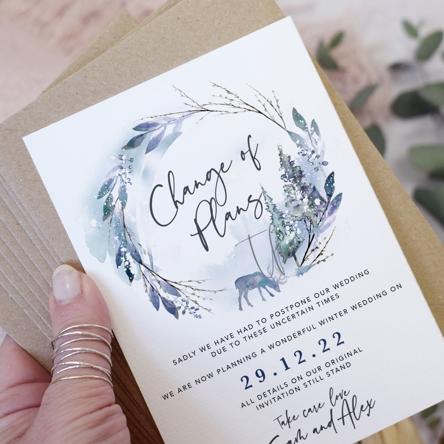 Winter wedding change the date cards