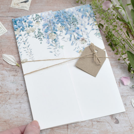 Dusky Blue invitations for a destination wedding