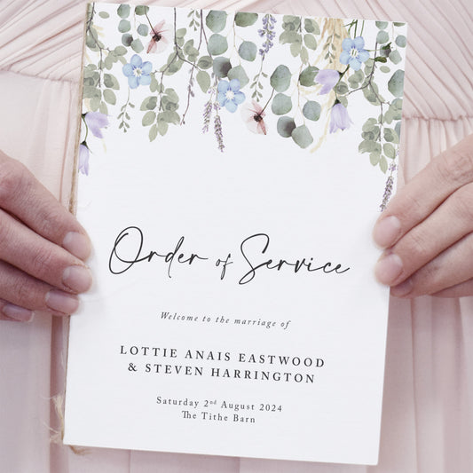 8 PAGE 'Periwinkle Foliage' Wedding Order of Service Booklet