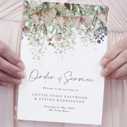 8 PAGE 'Whimsical Barn' Wedding Order of Service Booklet