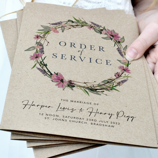 8 PAGE 'Whisper Kraft' Wedding Order of Service Booklet