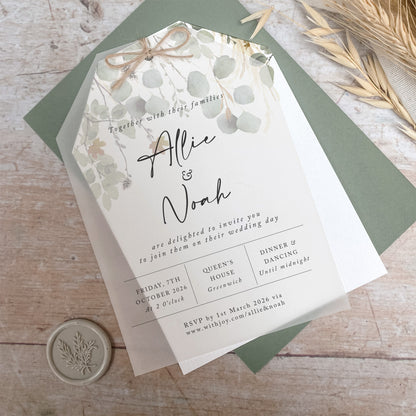 Autumn Willow Foliage Vellum Tag Wedding Invitation