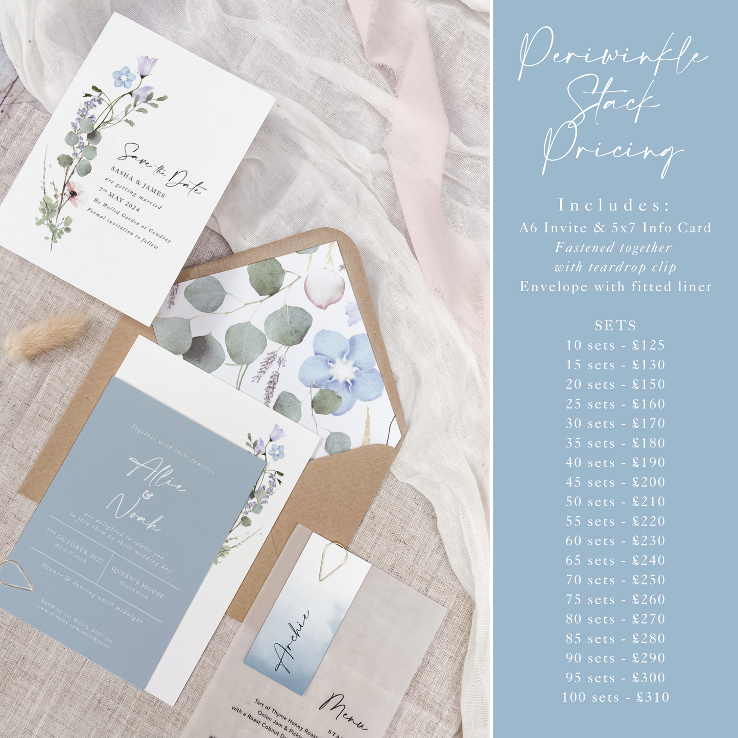Periwinkle Wedding Invitation Stack