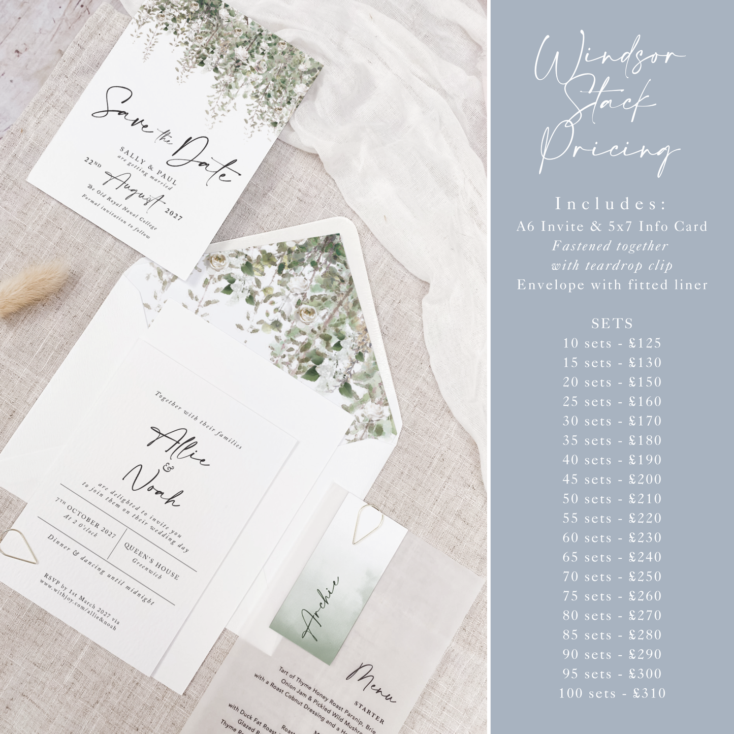 Whimsical Windsor Wedding Invitation Stack