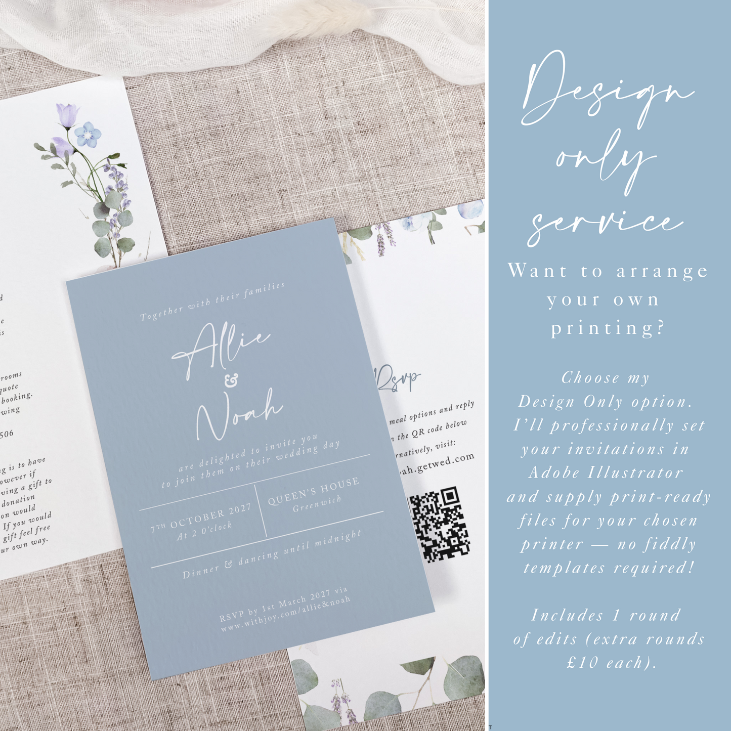 Periwinkle Wedding Invitation Stack