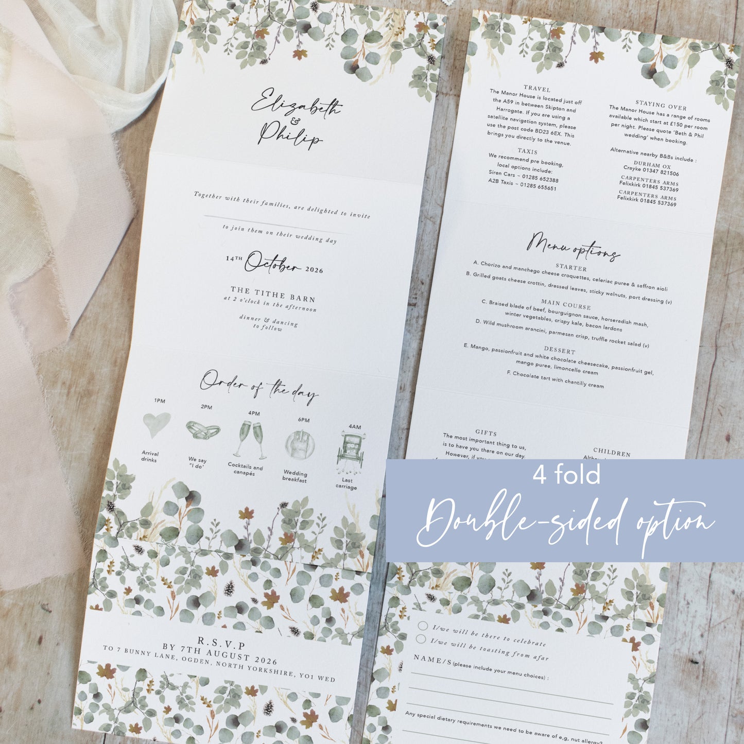 Autumn Willow 4 Fold Concertina Wedding Invitation