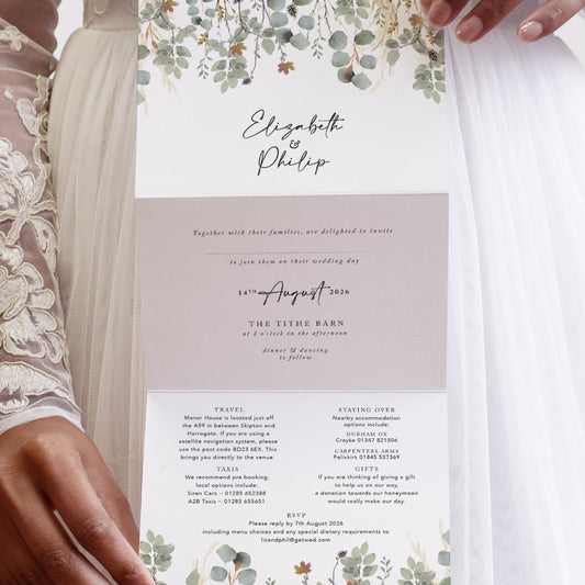 Autumn Willow 3 fold Concertina Wedding Invitation