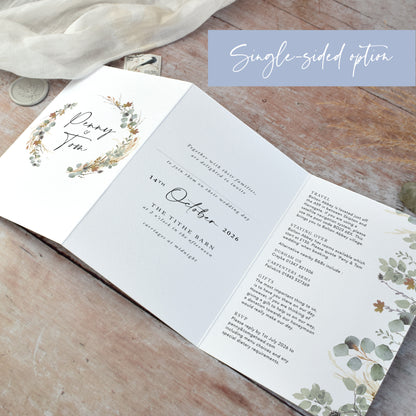 Autumn Willow Wreath 3 fold Concertina Wedding Invitation