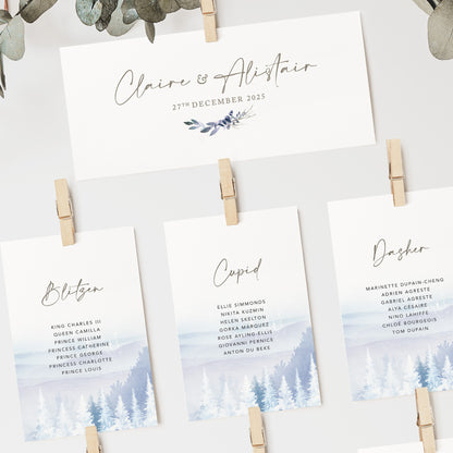 Winter Wedding Seating Plan Cards