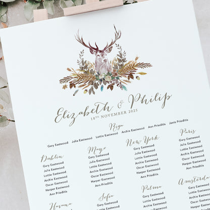 Stags head wedding table plan for a scottish wedding