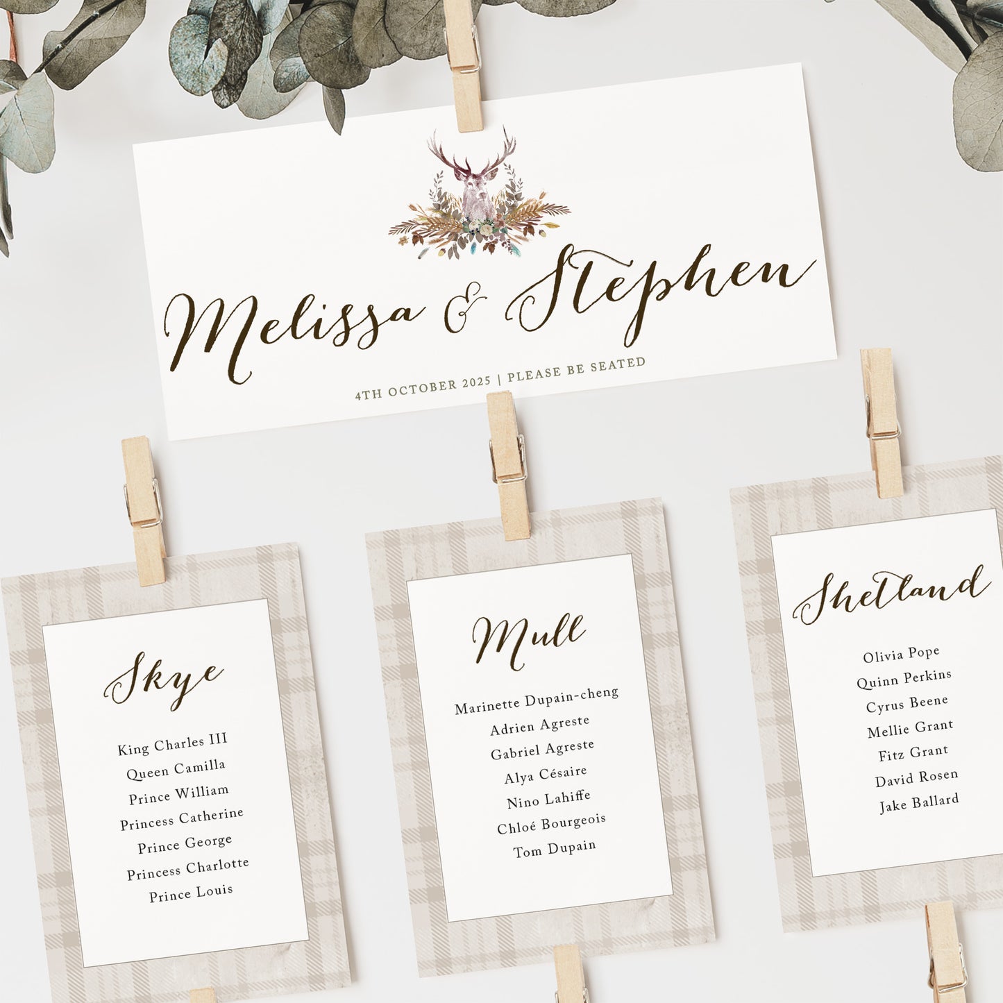 Highland Autumn Wedding Seating Plan Cards