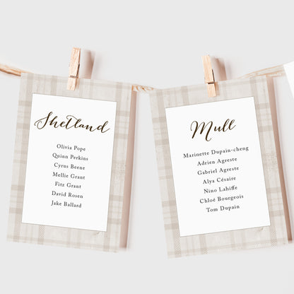 Highland Autumn Wedding Seating Plan Cards