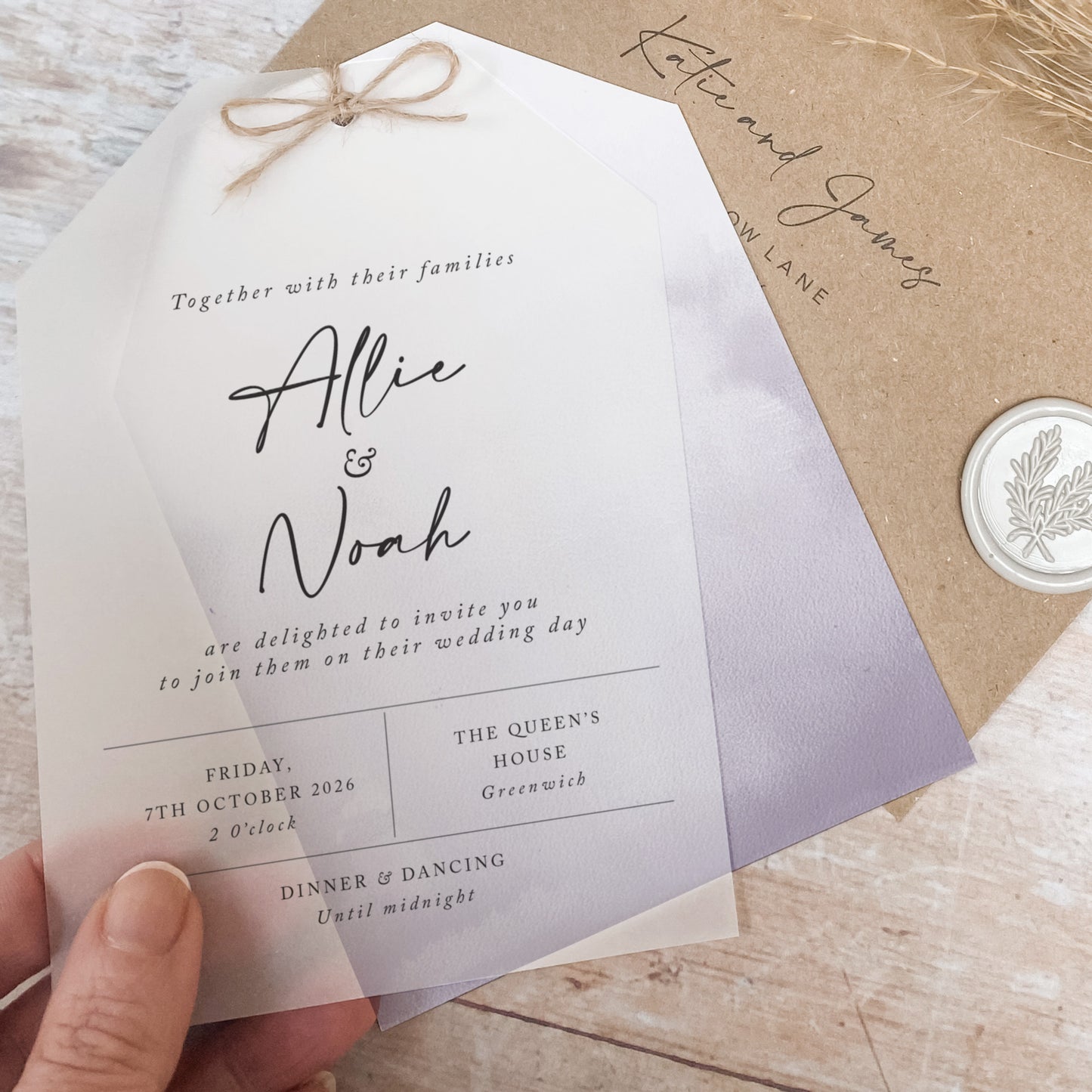 Lavender Vellum Tag Wedding Invitation