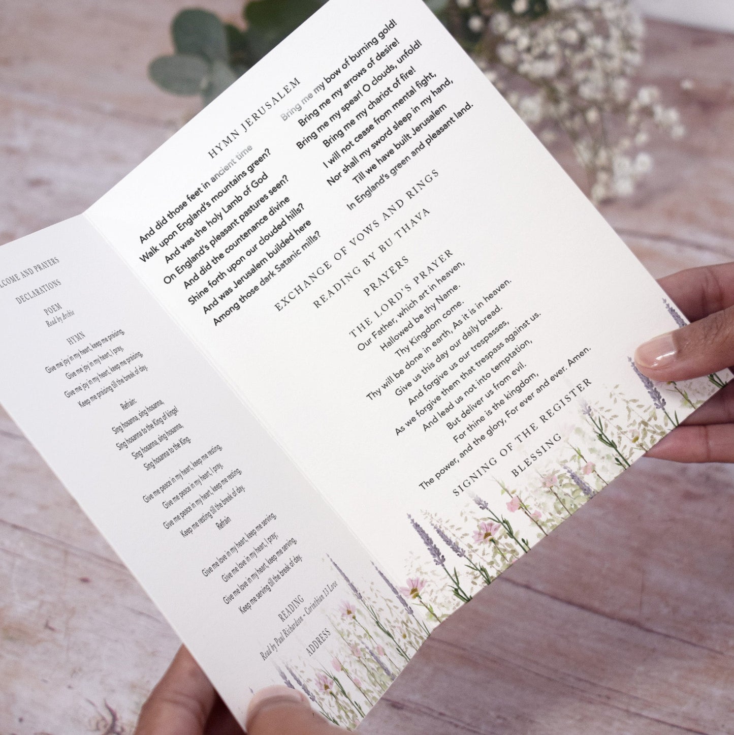 4 PAGE 'Whisper Wreath' Wedding Order of Service Booklet