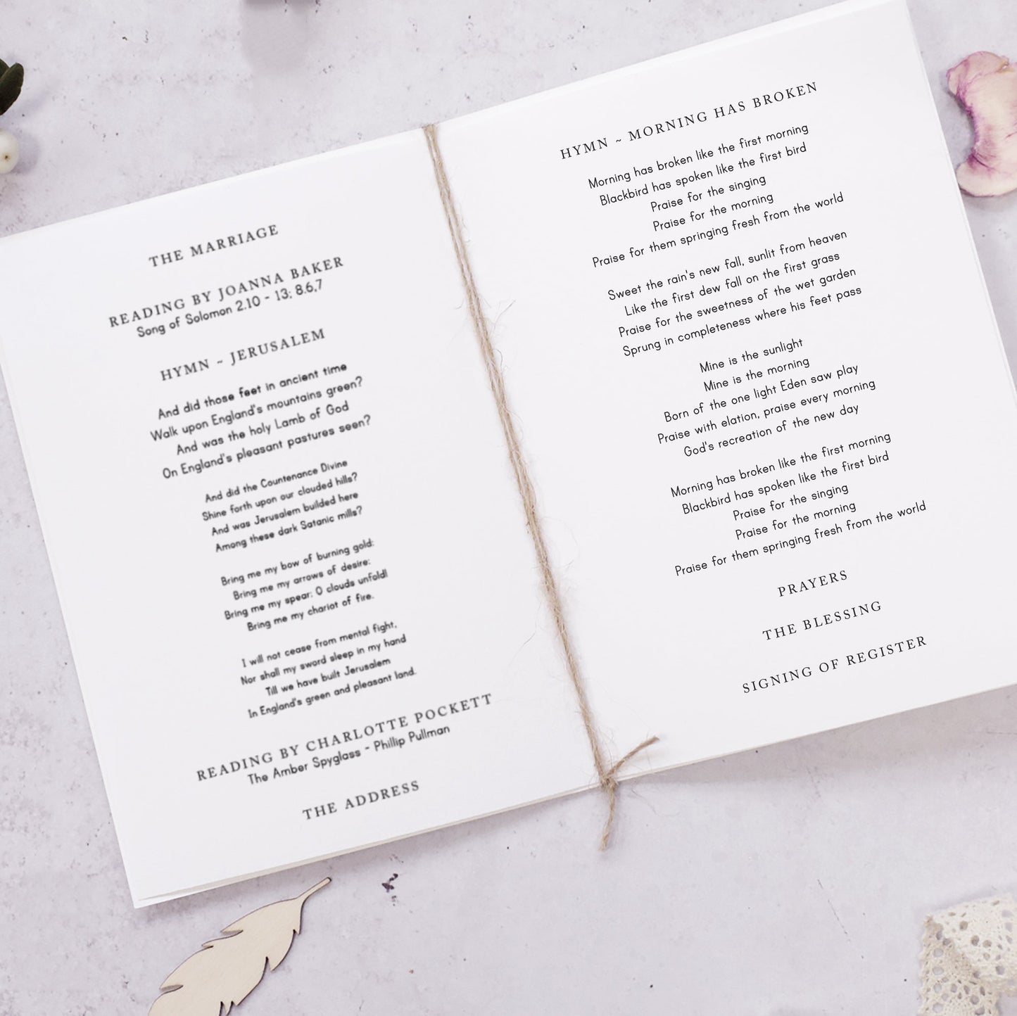 8 PAGE 'Whimsical Barn' Wedding Order of Service Booklet