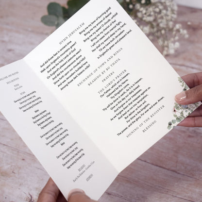 4 PAGE 'Periwinkle Foliage' Wedding Order of Service Booklet