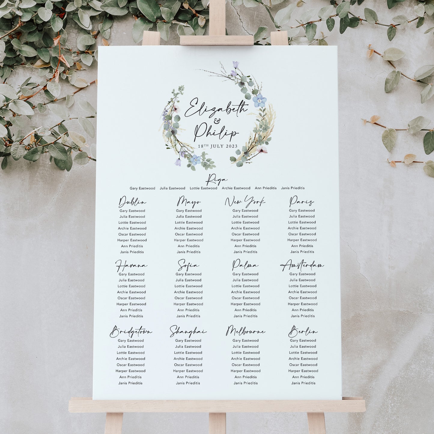 Periwinkle Wreath Wedding Table Plan