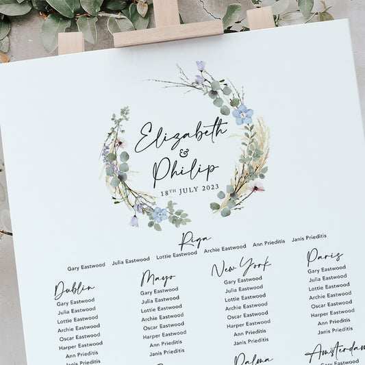 Periwinkle Wreath Wedding Table Plan