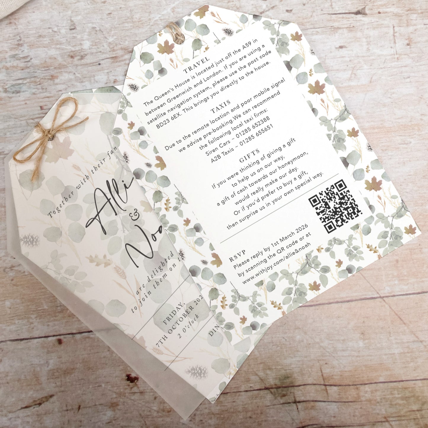 Autumn Willow Vellum Tag Wedding Invitation