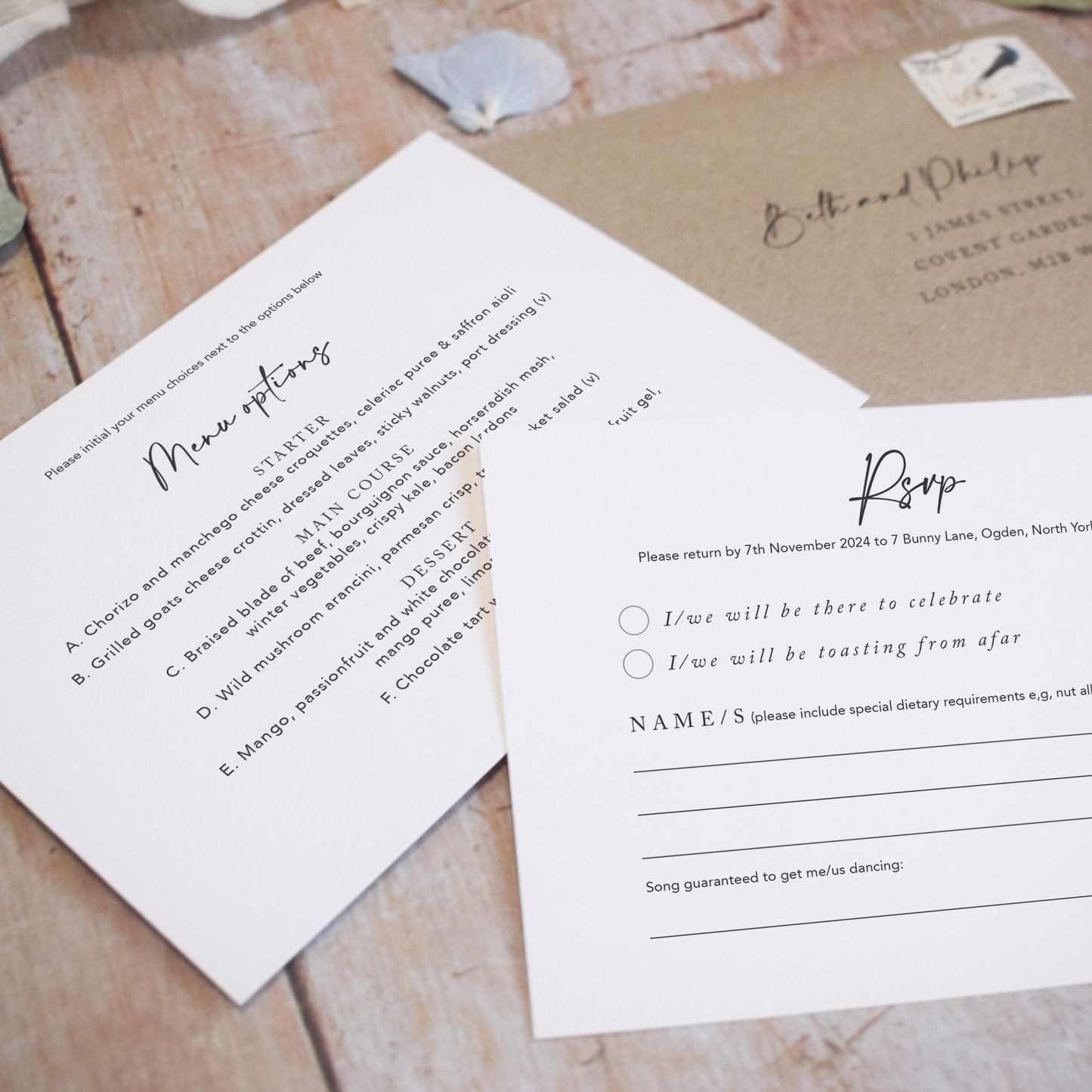 Simple Flat Wedding Invitation & RSVP Cards