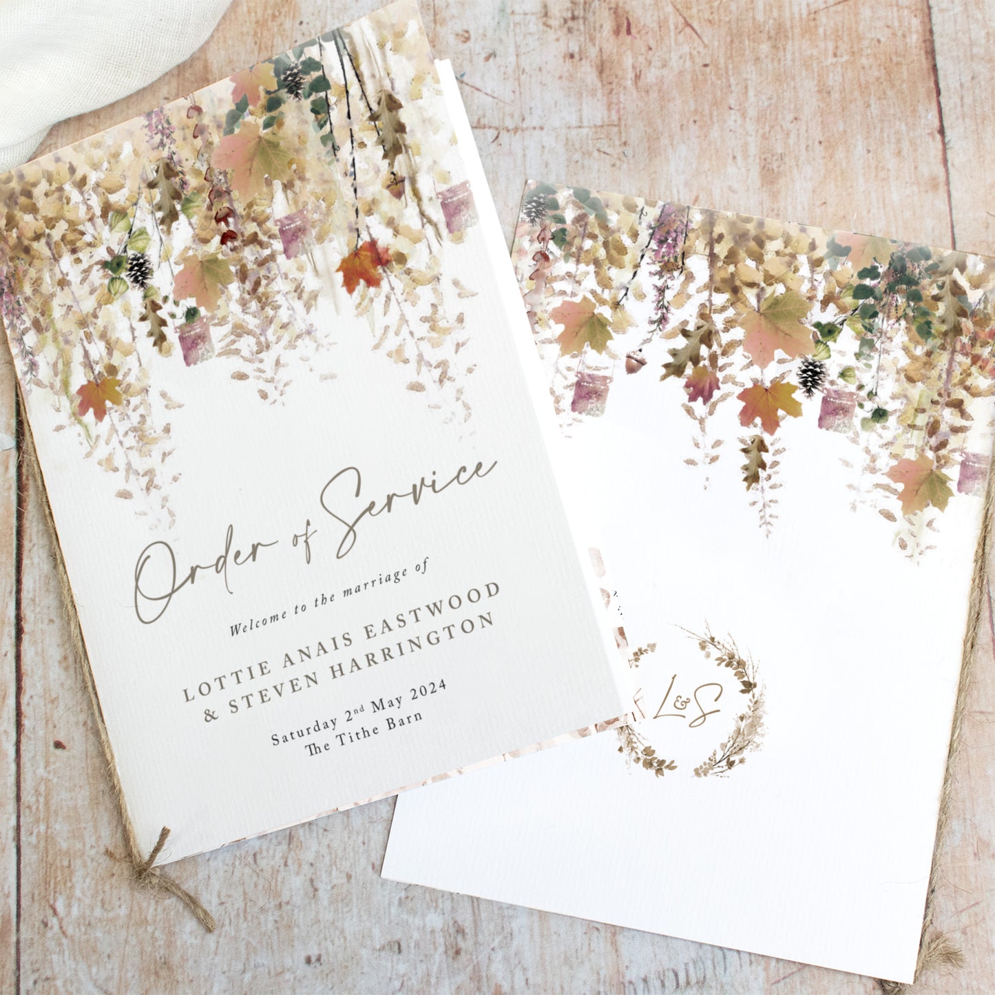 8 PAGE 'Whimsical Autumn' Wedding Order of Service Booklet
