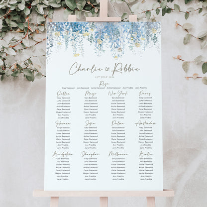 dusky blue wedding table plan board