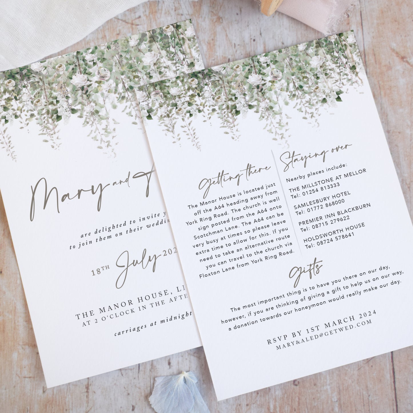 Sage green wedding invitations for a rustic wedding