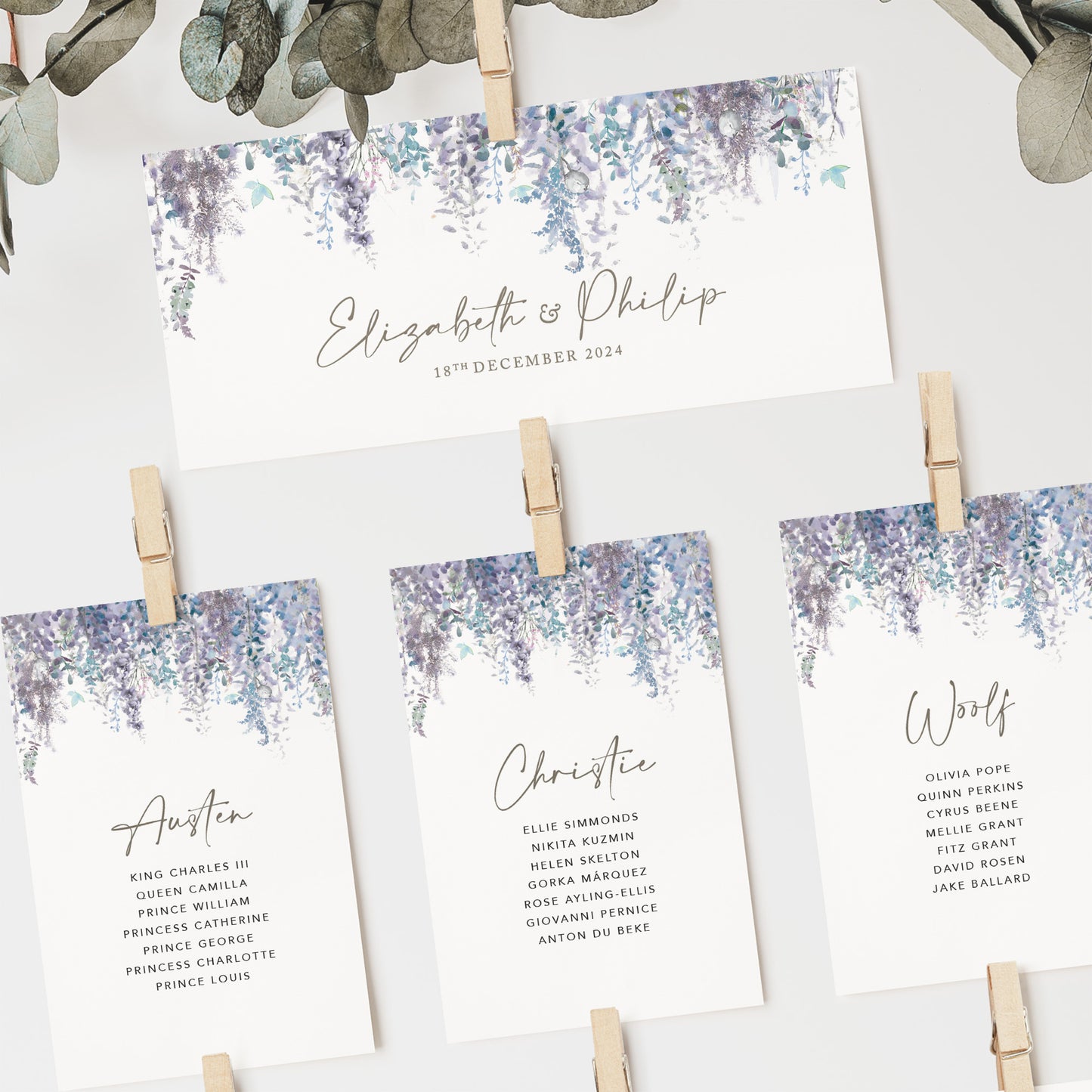 Whimsical Winter Wedding Seating Plan Cards