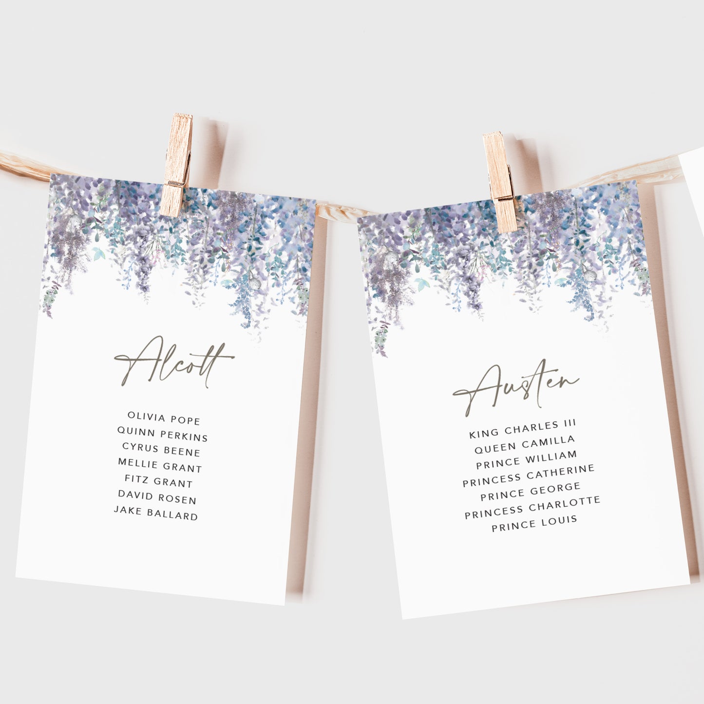 Whimsical Winter Wedding Seating Plan Cards