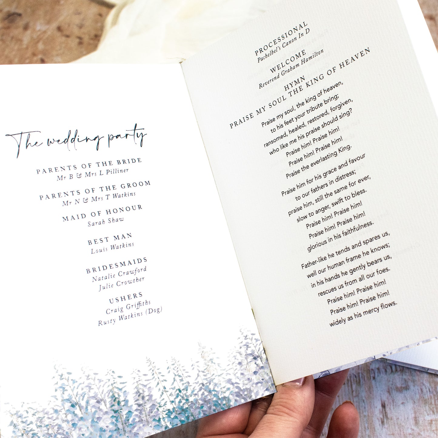 8 PAGE 'Whimsical Winter' Wedding Order of Service Booklet