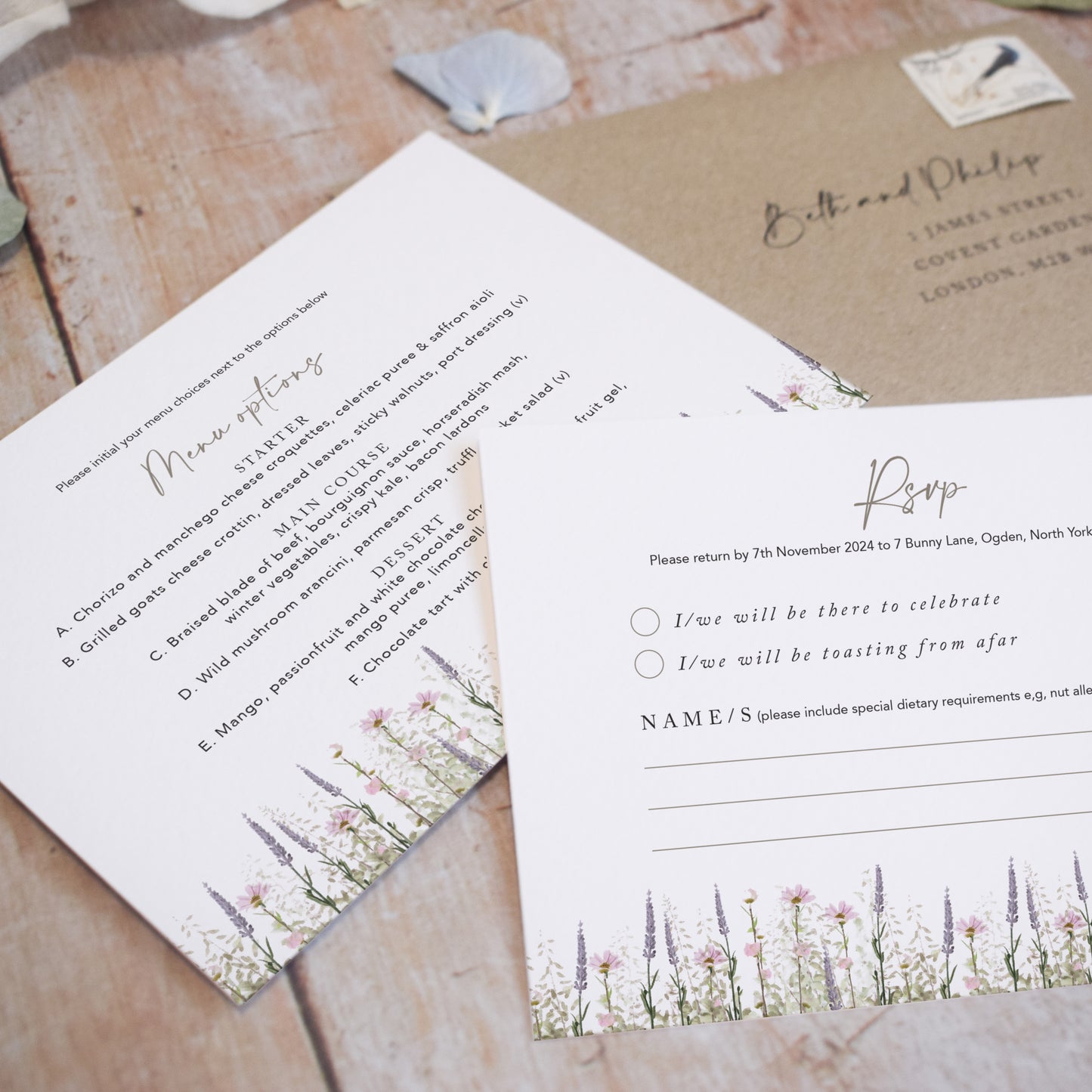 wildflower RSVP cards for a rustic wedding