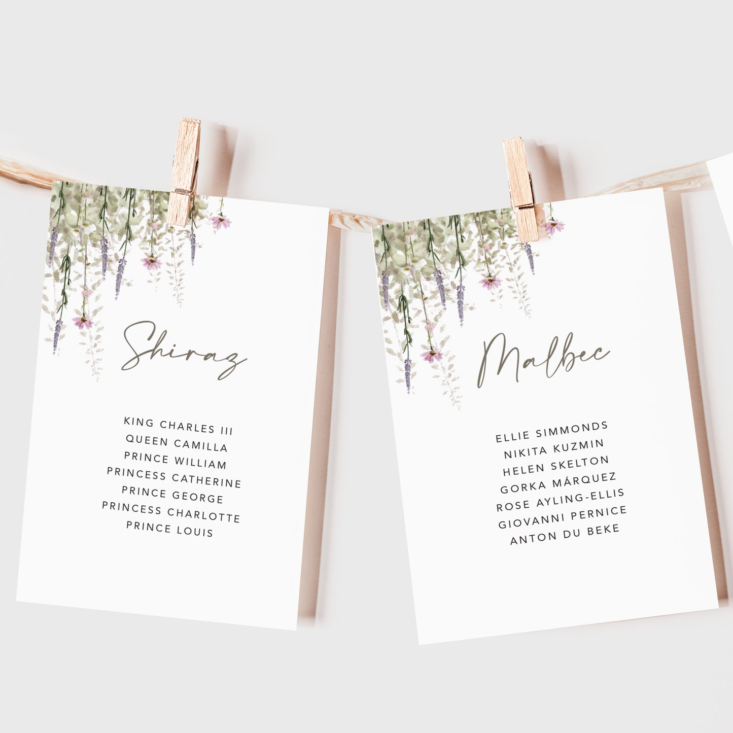 Whisper Wedding Seating Plan Cards