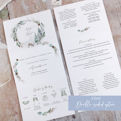 Winter Green 3 fold Concertina Wedding Invitation