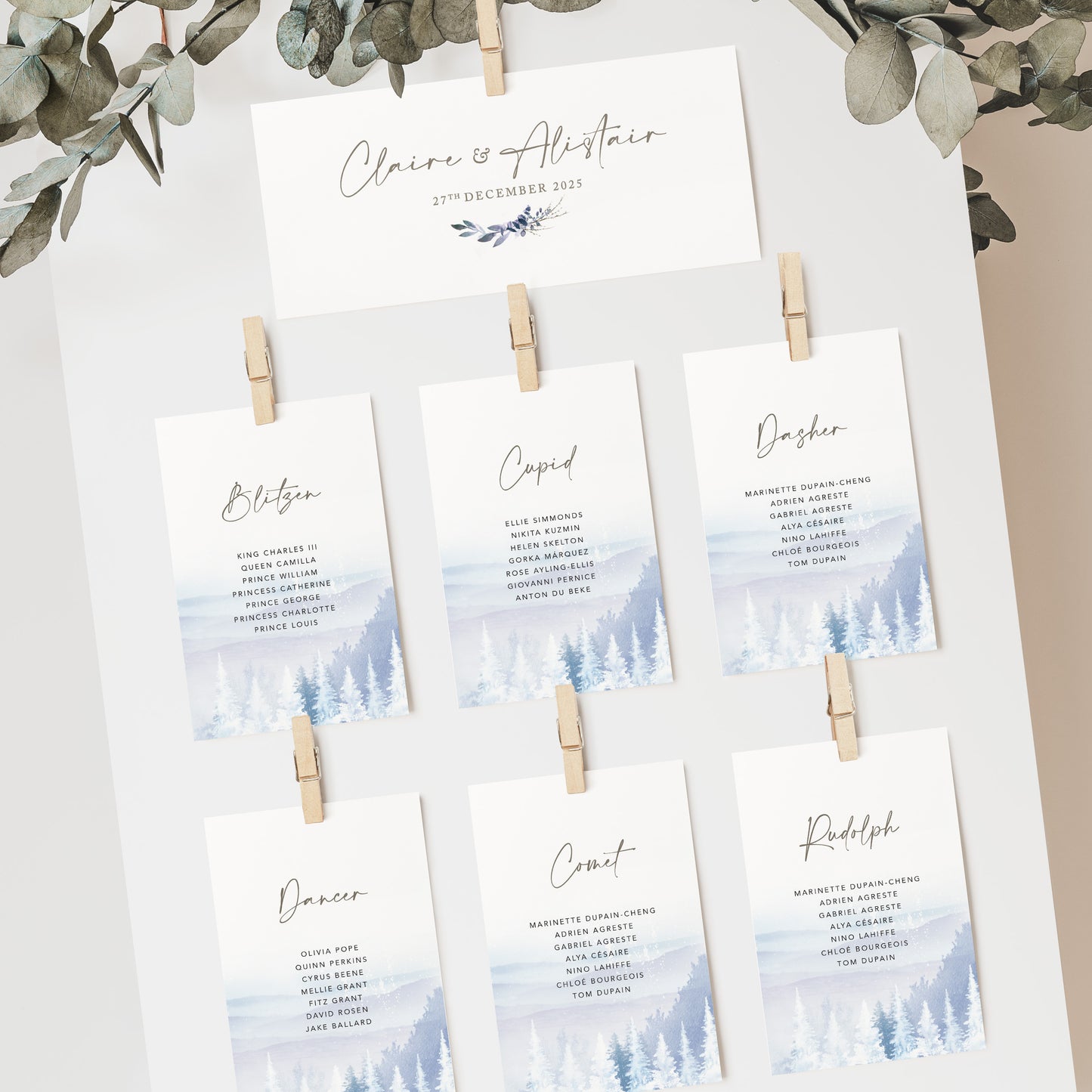 Winter Wedding Seating Plan Cards