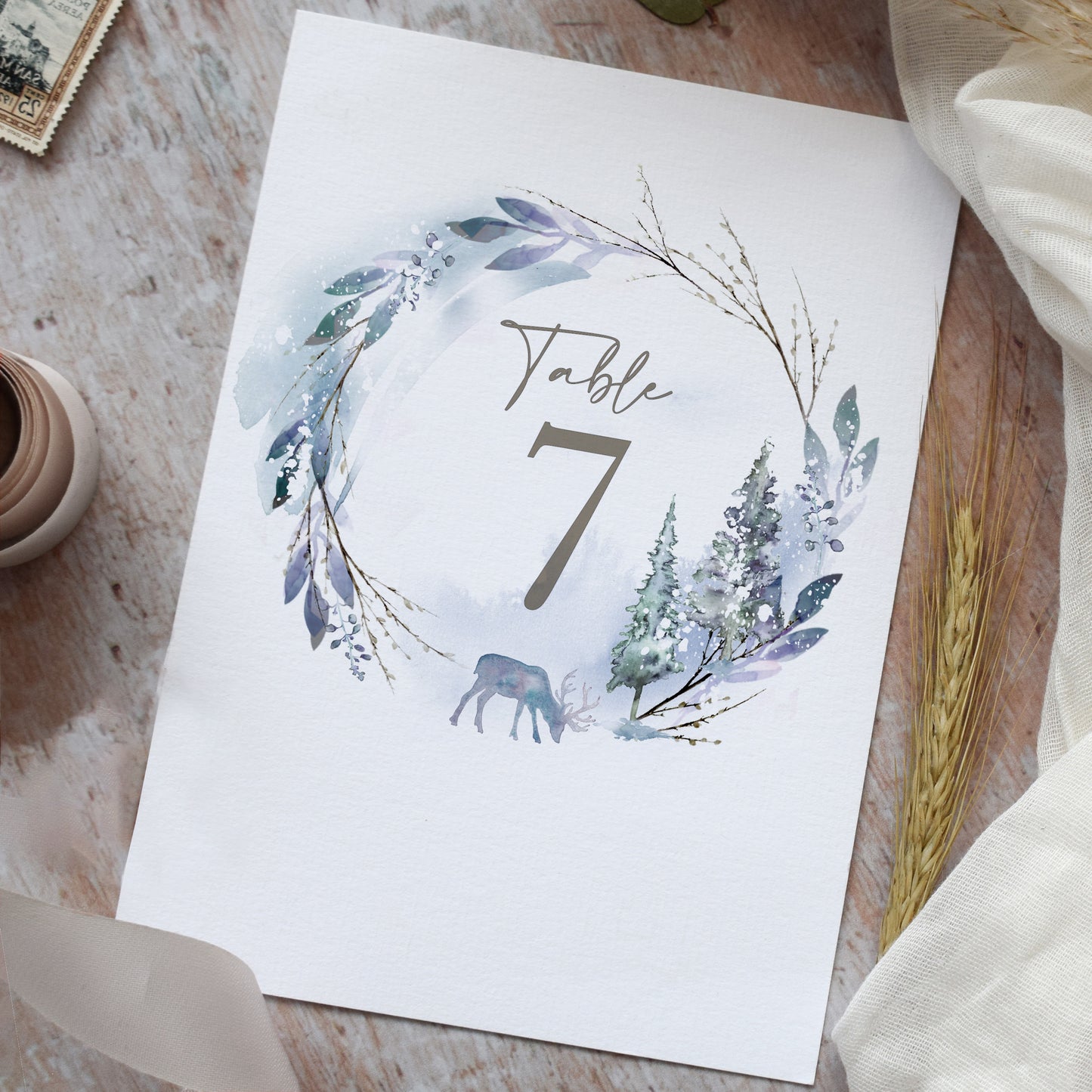 Winter Wedding Table Number Cards